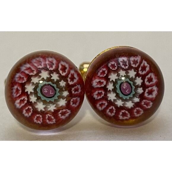 Charles Murat Millefiori Glass Cufflinks Red White Gold Plated x Saint-Louis Col - Picture 1 of 14